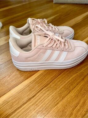 adidas Women's Blush Pink Platform Sneakers with White Stripes